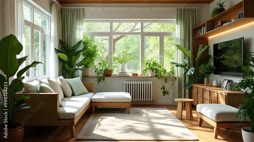 Efficient Air Conditioner with Lush Greenery and Natural Light living room Efficient Air Conditioner with Lush Greenery and Natural Light living room