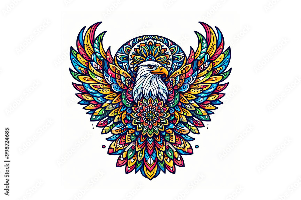Obraz premium Colorful eagle mandala design, white background