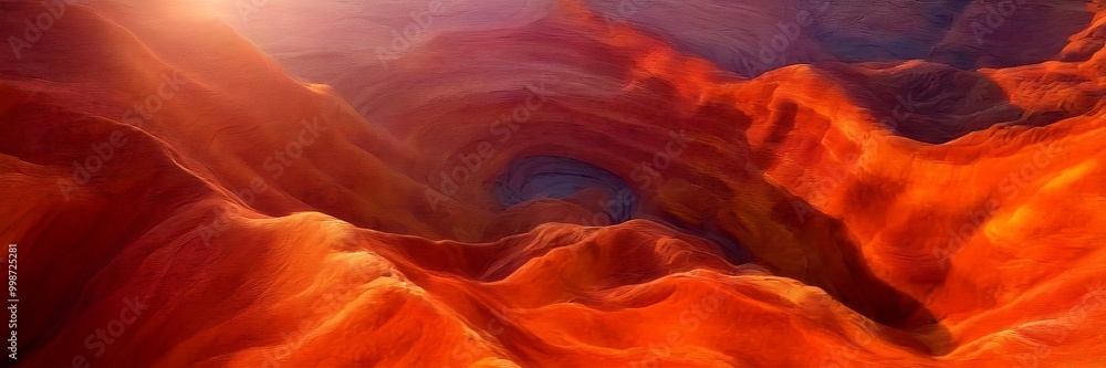 Obraz premium Aerial view canyon with vibrant orange and red rock formations, creating a sense of depth and movement