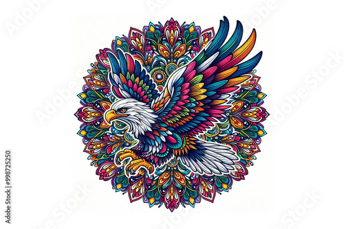 Colorful eagle mandala design, white background