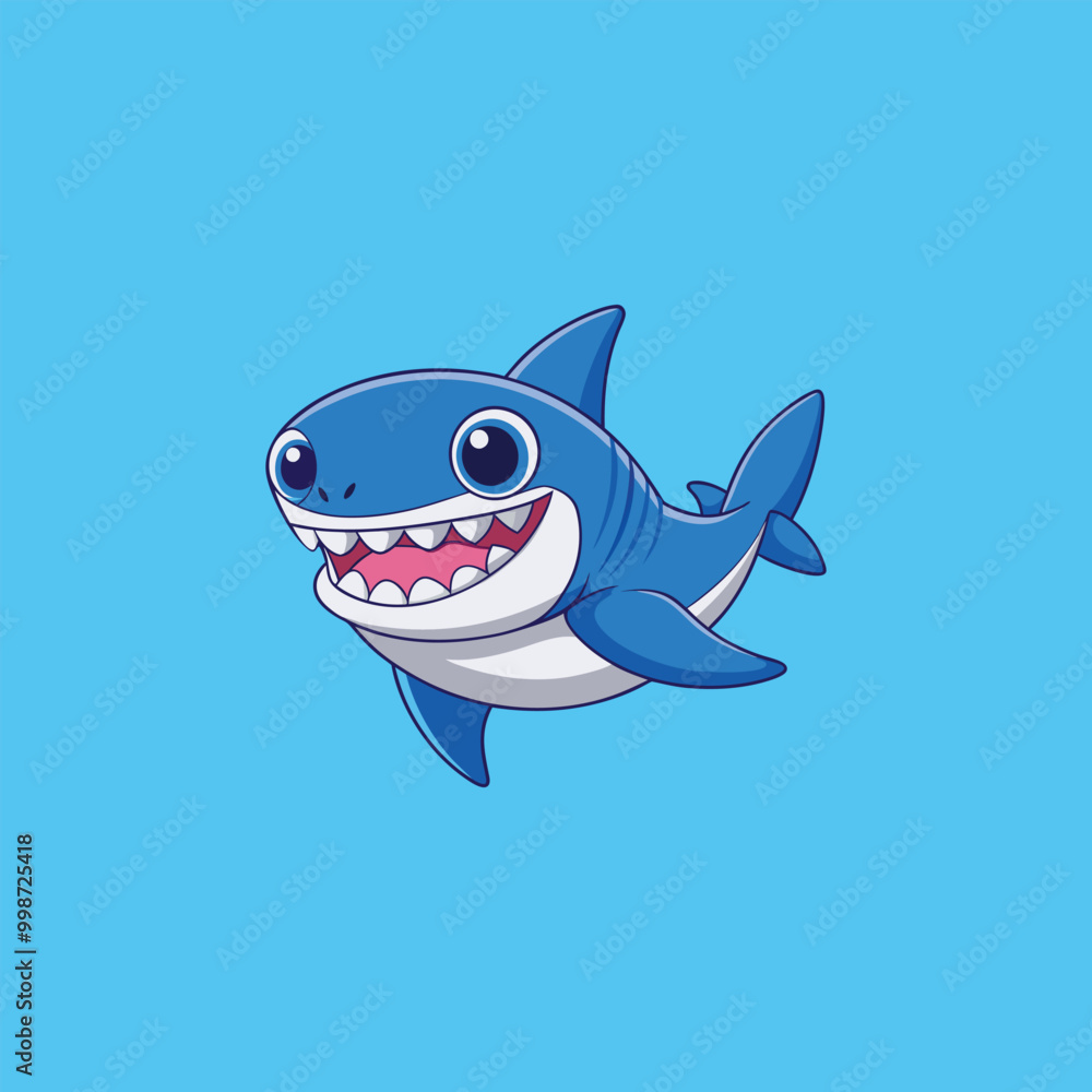 Cute Happy Baby Shark with Black and White Line Art Drawing, Cute Happy Baby Shark with Black and White Line Art Drawing,