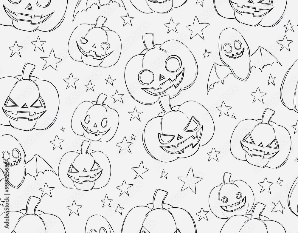 Coloring book, Halloween, Pumpkins, Bats and Stars Coloring book, Halloween, Pumpkins, Bats and Stars