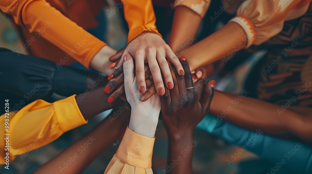A diverse group of hands stacked together, symbolizing unity, teamwork, and collaboration among individuals. A diverse group of hands stacked together, symbolizing unity, teamwork, and collaboration among individuals.