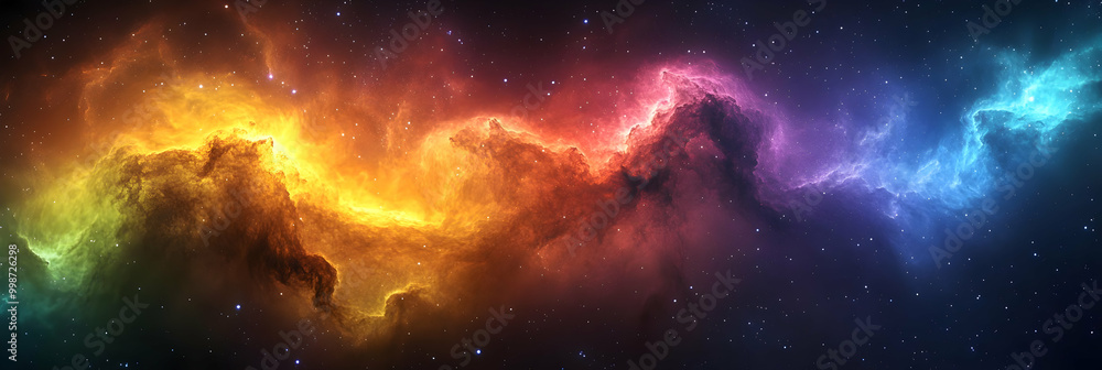Cosmic Nebulae Swirl in a Symphony of Colors with Stars Shining Brightly in the Deep Space Cosmic Nebulae Swirl in a Symphony of Colors with Stars Shining Brightly in the Deep Space