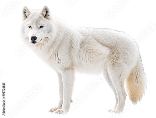 a white wolf standing on a white background