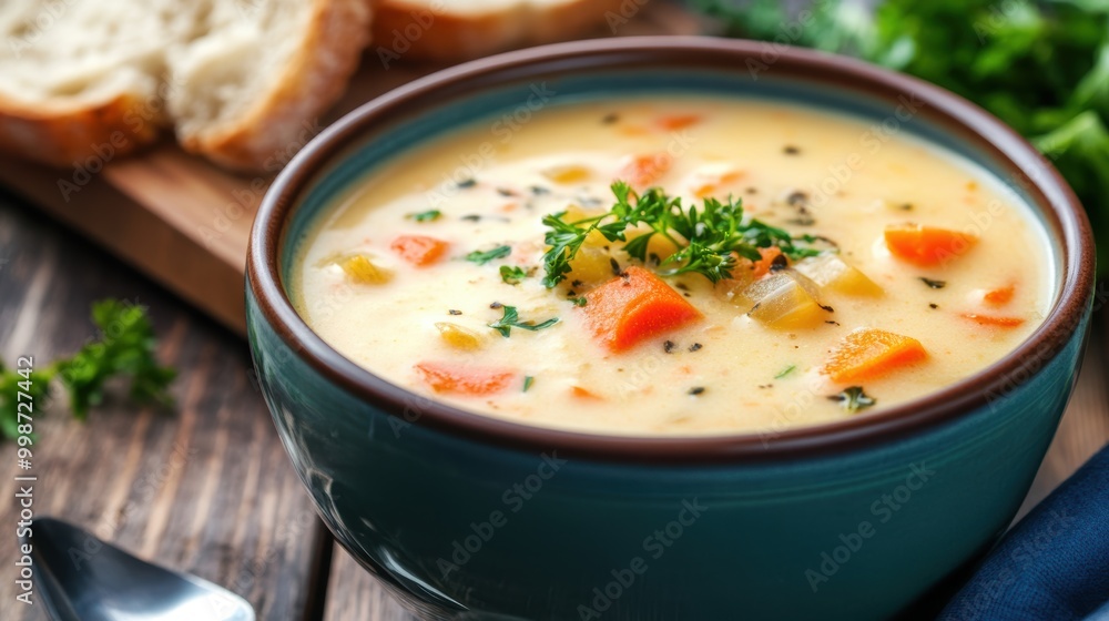 Creamy Soup with Fresh Vegetables in a Bowl Creamy Soup with Fresh Vegetables in a Bowl