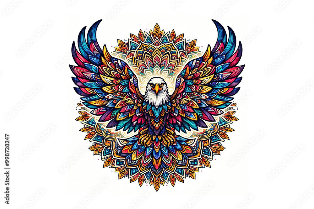 Fototapeta premium Colorful eagle mandala design, white background