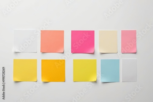 a close up of a white wall with a bunch of sticky notes