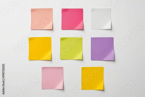 a close up of a bunch of sticky notes on a white surface