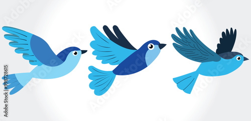 Blue Birds Flying Vector Clipart | Cute Bird Illustrations | Minimalist Animal Design for Nature Themes | Colorful Blue Birds Vector Art | Flying Birds Clipart | Nature and Wildlife Illustration