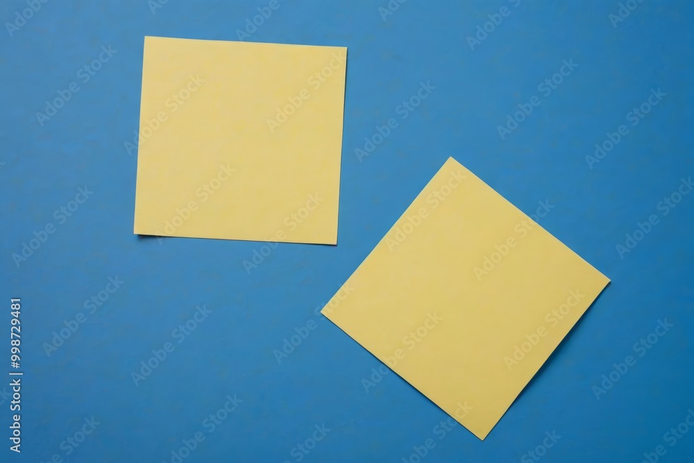 two yellow sticky notes are on a blue surface two yellow sticky notes are on a blue surface