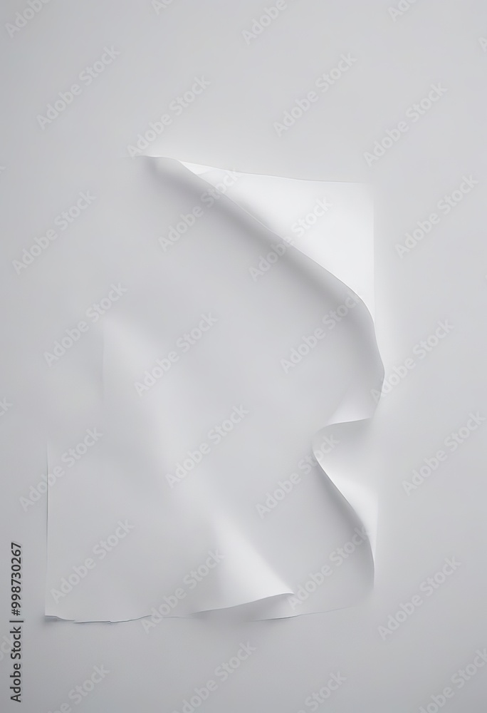 A piece of white paper is crumpled and tilted to the right, creating a dynamic and abstract composition against a plain white background A piece of white paper is crumpled and tilted to the right, creating a dynamic and abstract composition against a plain white background