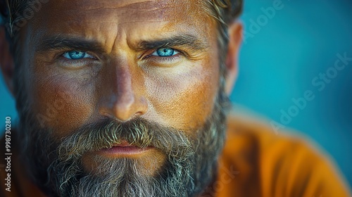 Close-up Portrait of a Man with Blue Eyes and a Beard