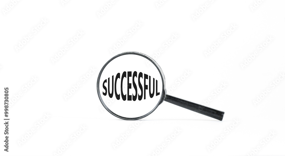 Successful symbol. Concept word Successful in beautiful magnifying glass. Beautiful white paper background. Business successful concept. Copy space. Successful symbol. Concept word Successful in beautiful magnifying glass. Beautiful white paper background. Business successful concept. Copy space.