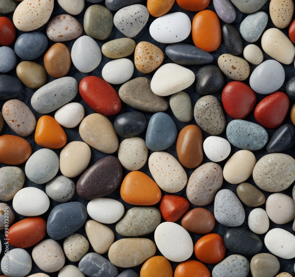 A close-up variety of colorful pebbles and stones arranged in a random pattern against a dark background A close-up variety of colorful pebbles and stones arranged in a random pattern against a dark background