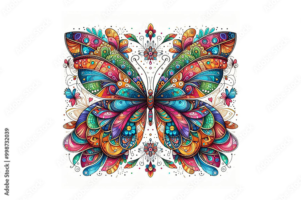 Colorful butterfly mandala design, white background Colorful butterfly mandala design, white background