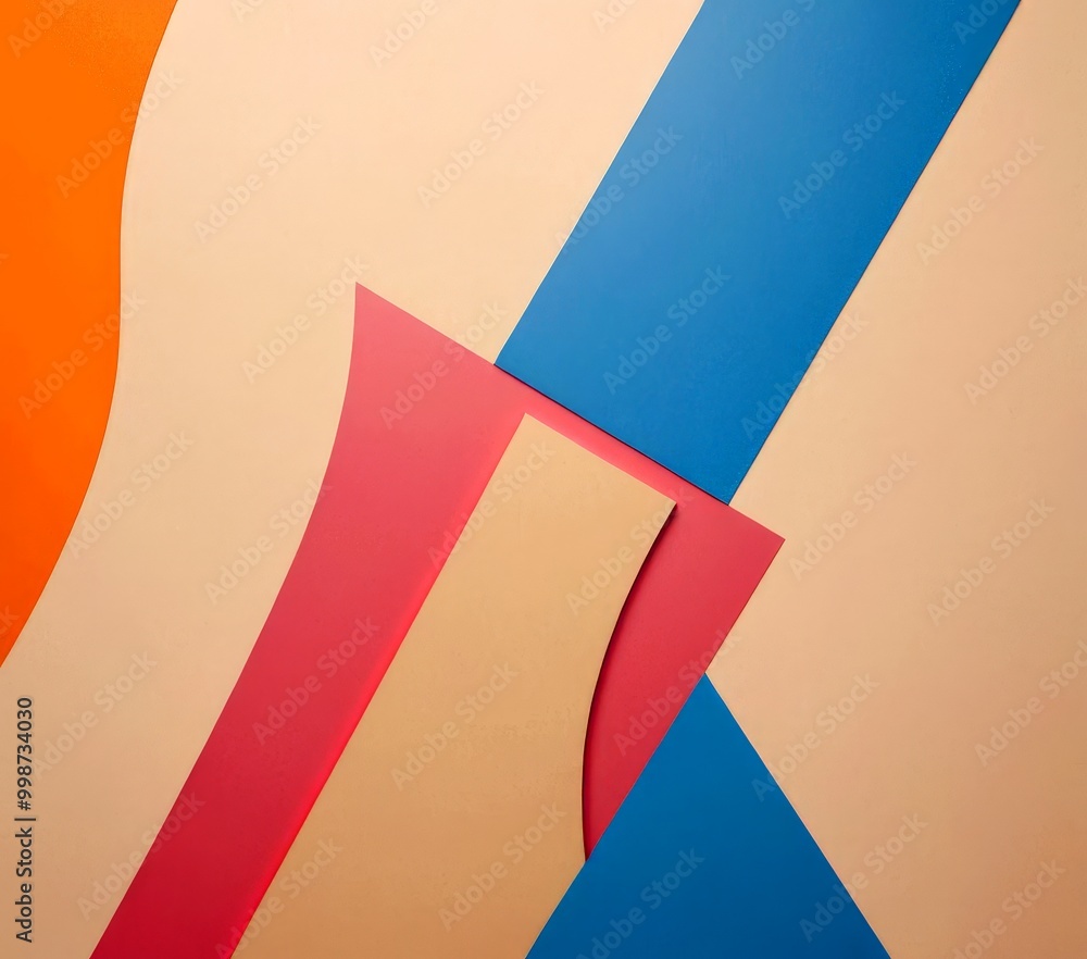Obraz premium a geometric abstract composition with overlapping shapes in various colors, including pink, blue, orange, and beige
