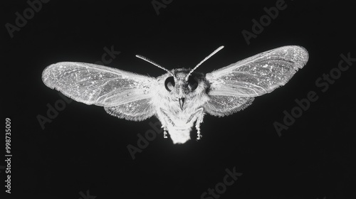 Monochrome insect in flight: negative black and white art for posters and prints photo