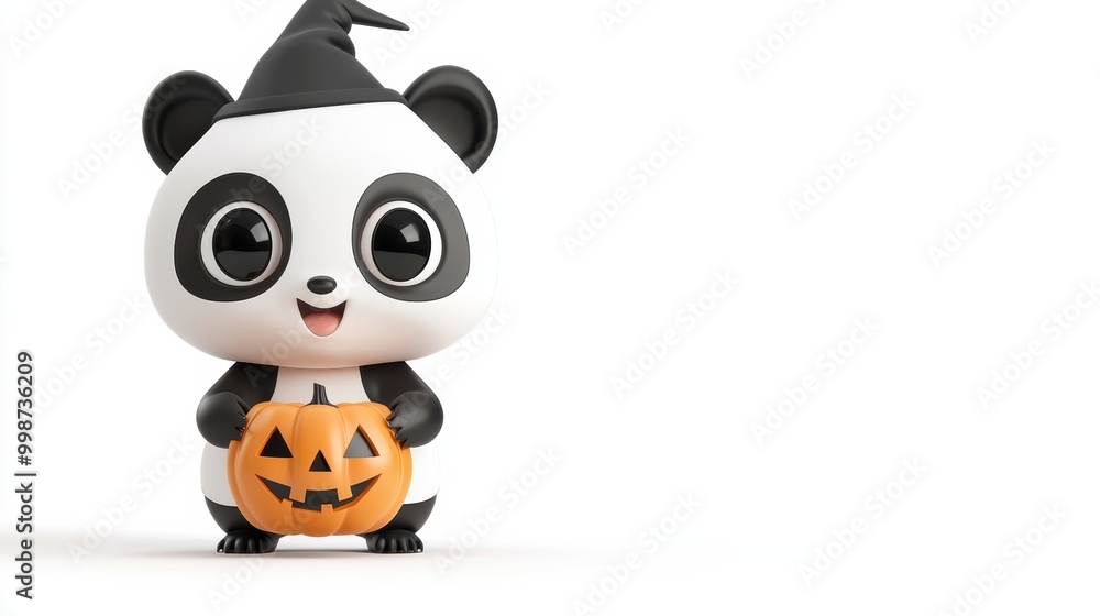 Cute Panda Character with Halloween Pumpkin Decor Cute Panda Character with Halloween Pumpkin Decor