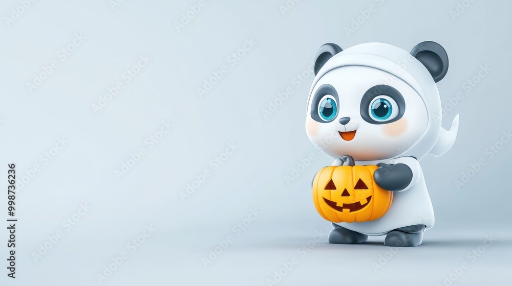 Cute Panda in Halloween Costume with Pumpkin Cute Panda in Halloween Costume with Pumpkin