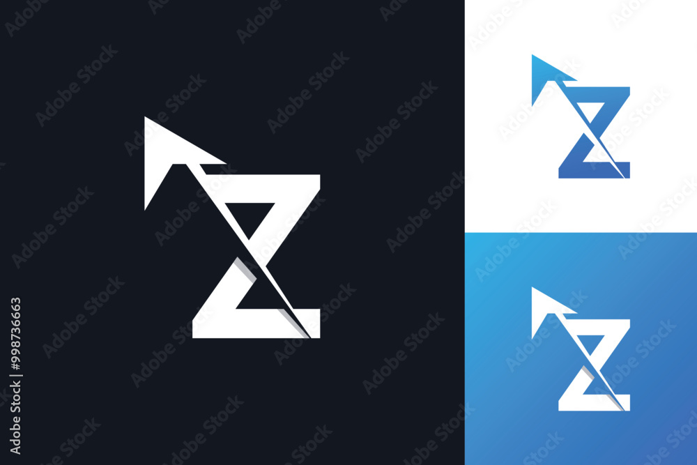 Naklejka premium Minimal Letter Z Arrow logo design concept illustration. abstract modern z arrow design template.
