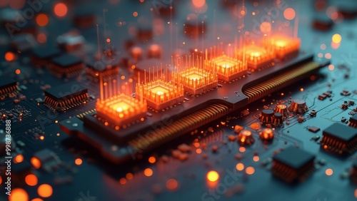 Glowing Circuit Board with Microchip Technology Focus