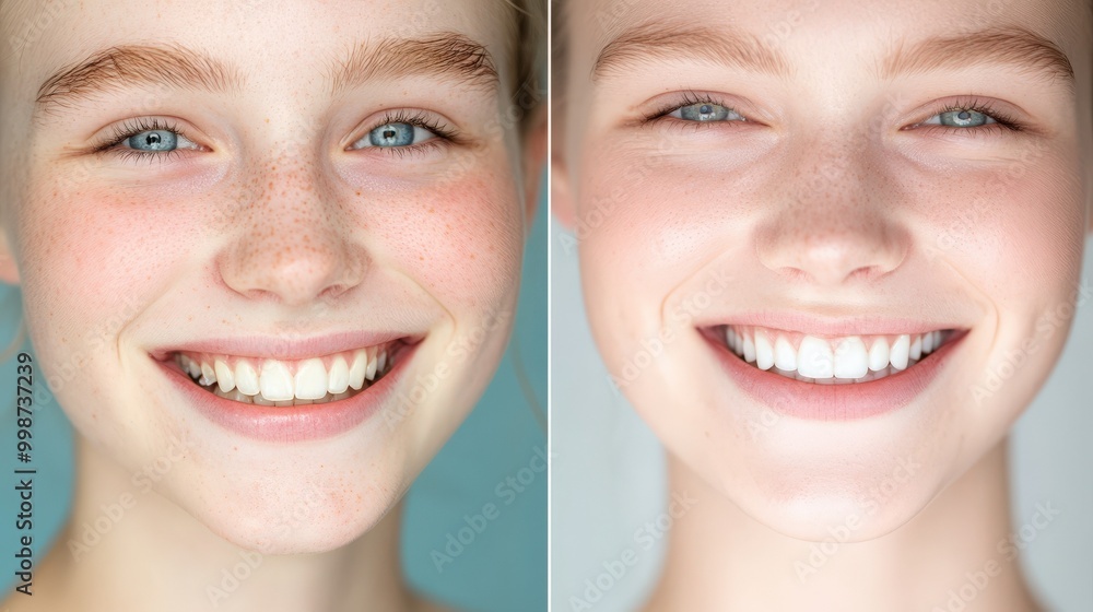 Radiant transformation: split screen before and after smiling skin care Radiant transformation: split screen before and after smiling skin care