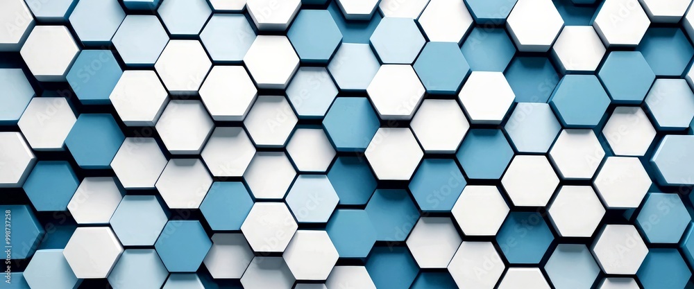 A repeating pattern of white and blue hexagonal shapes, arranged in a grid-like fashion, creates a visually striking and geometric background A repeating pattern of white and blue hexagonal shapes, arranged in a grid-like fashion, creates a visually striking and geometric background