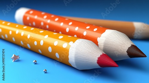 Colorful pencils arranged on a blue background, perfect for artistic and creative themes in photography. photo