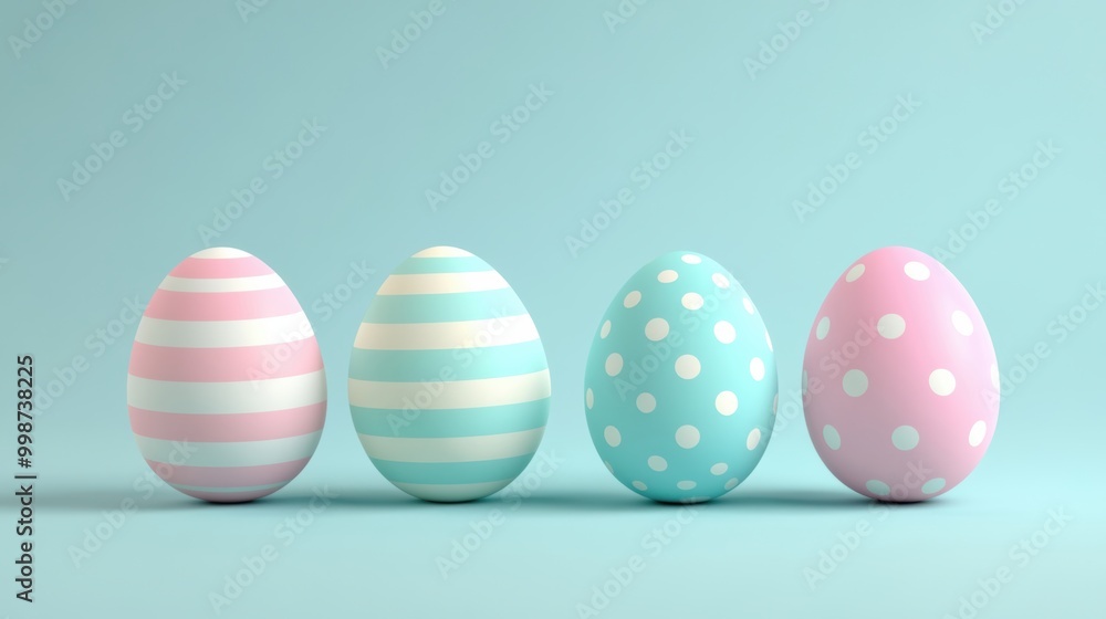 Colorful Easter Eggs on Soft Blue Background Colorful Easter Eggs on Soft Blue Background