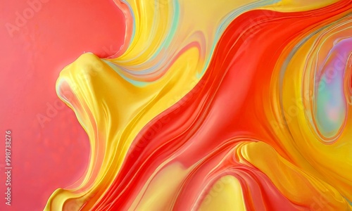 a vibrant abstract composition of fluid, swirling colors in shades of pink, yellow, and blue, creating a dynamic and visually captivating pattern photo