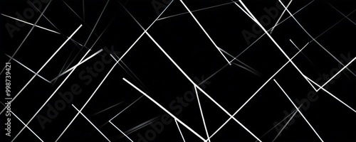 a black and white abstract composition featuring intersecting diagonal lines and thin white lines, creating a sense of depth and movement photo