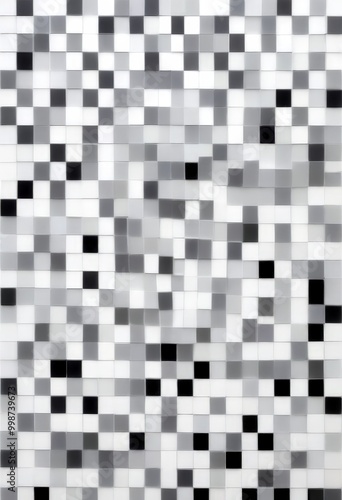 a grid of small square tiles in various shades of gray and black, creating a visually striking pattern