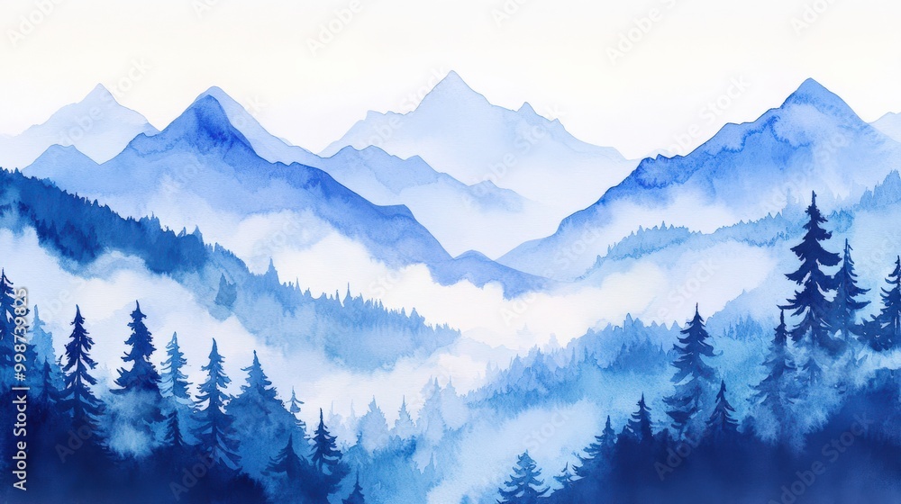 Obraz premium Tranquil spring mountains: watercolor landscape for prints and posters