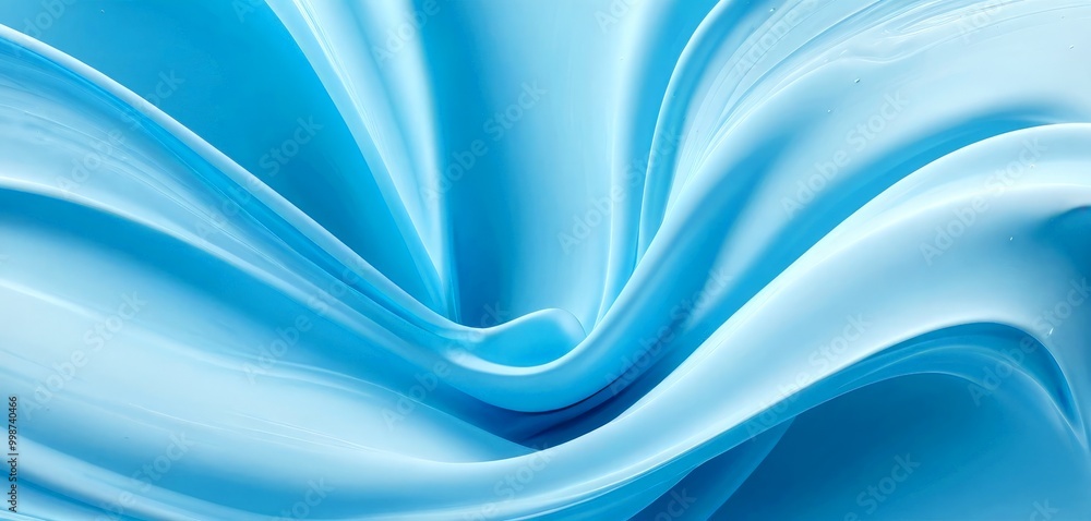 Fototapeta premium a close-up view flowing, wavy fabric in a light blue color, creating a sense of movement and fluidity