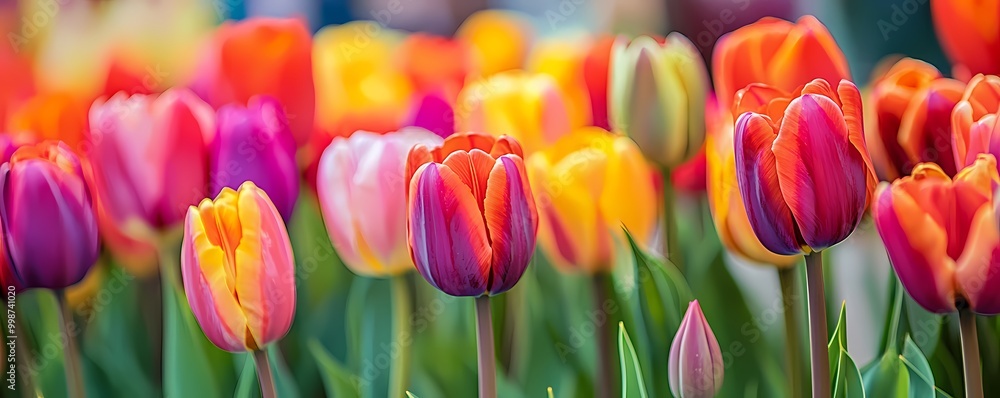 A bed of tulips in vibrant colors A bed of tulips in vibrant colors