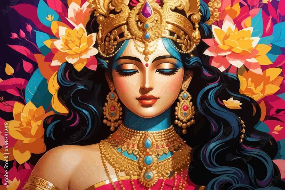 jay shri radhe goddess whose form is as splendid as champaka flowers illustration jay shri radhe goddess whose form is as splendid as champaka flowers illustration