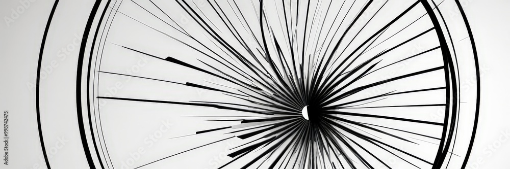 Obraz premium a close-up view black and white abstract design composed of radiating lines and shapes, creating a sense of movement and energy