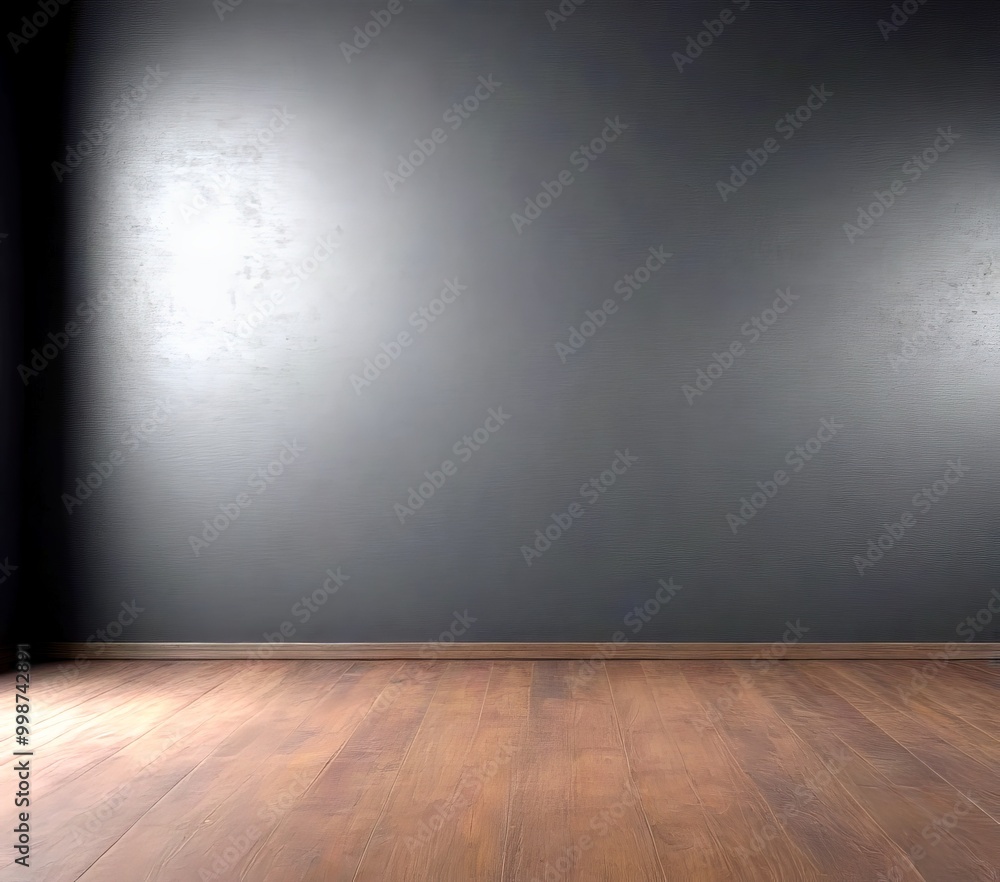 An empty room with a dark gray wall and a wooden floor An empty room with a dark gray wall and a wooden floor