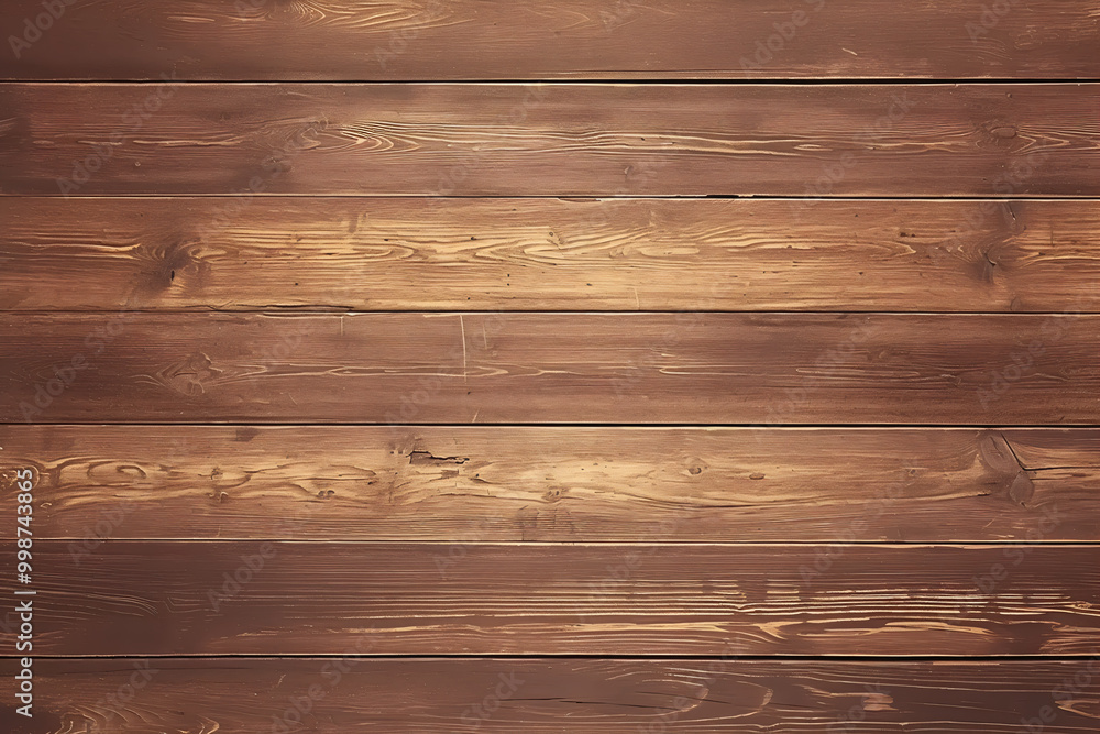 Fototapeta premium Rich brown wood planks with natural wood grain and knots perfect for food or product photography creating a warm and inviting background