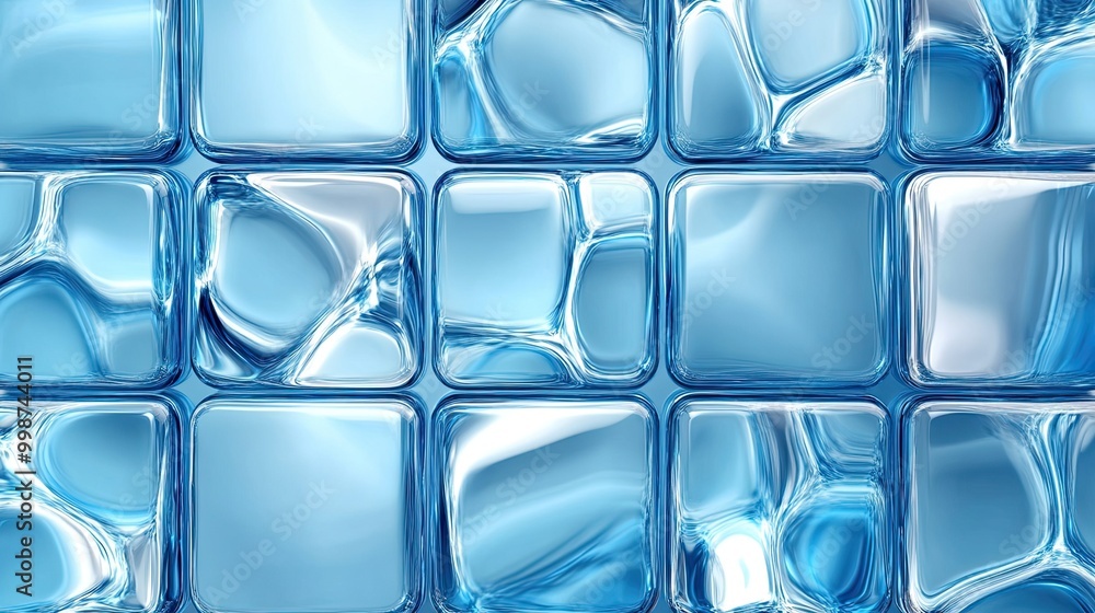 Close-up of blue glass blocks stacked, shapes in blue glass texture Generative AI Close-up of blue glass blocks stacked, shapes in blue glass texture Generative AI