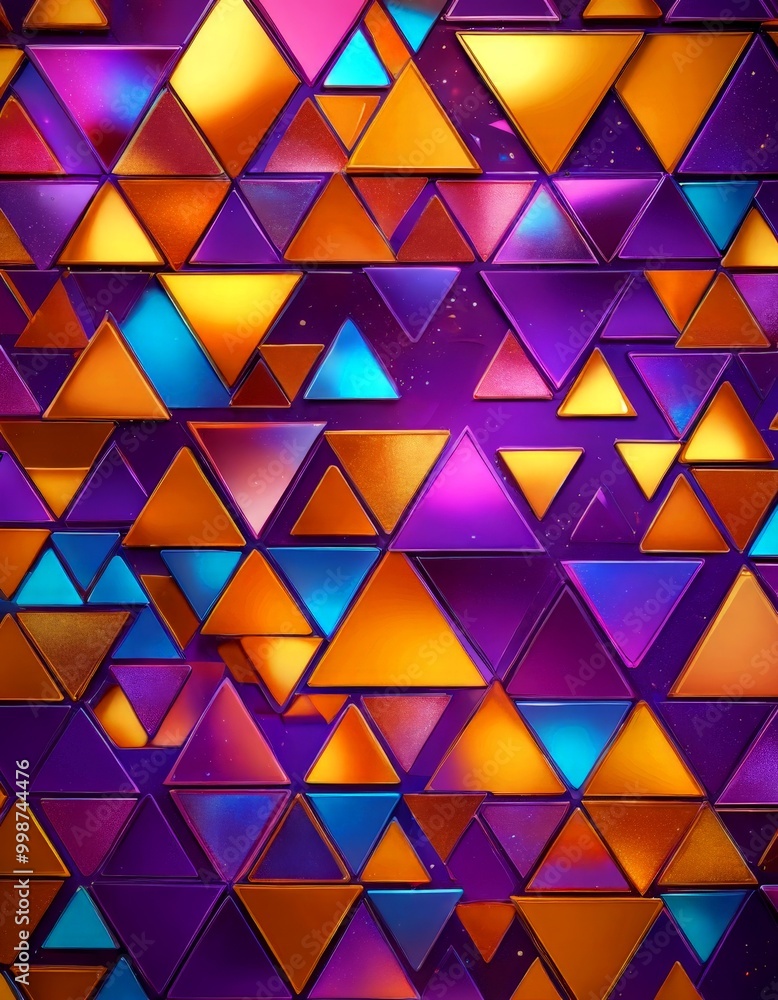 a vibrant and abstract pattern of overlapping triangles in various shades of orange, yellow, and purple, creating a visually striking and dynamic composition a vibrant and abstract pattern of overlapping triangles in various shades of orange, yellow, and purple, creating a visually striking and dynamic composition