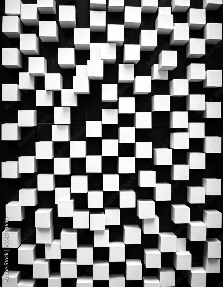 Fototapeta premium A pattern of white cubes arranged in a grid-like pattern against a black background