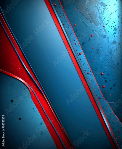 a striking abstract composition with a blue background, red and blue horizontal and vertical stripes, and scattered red dots The does not contain any discernible text photo