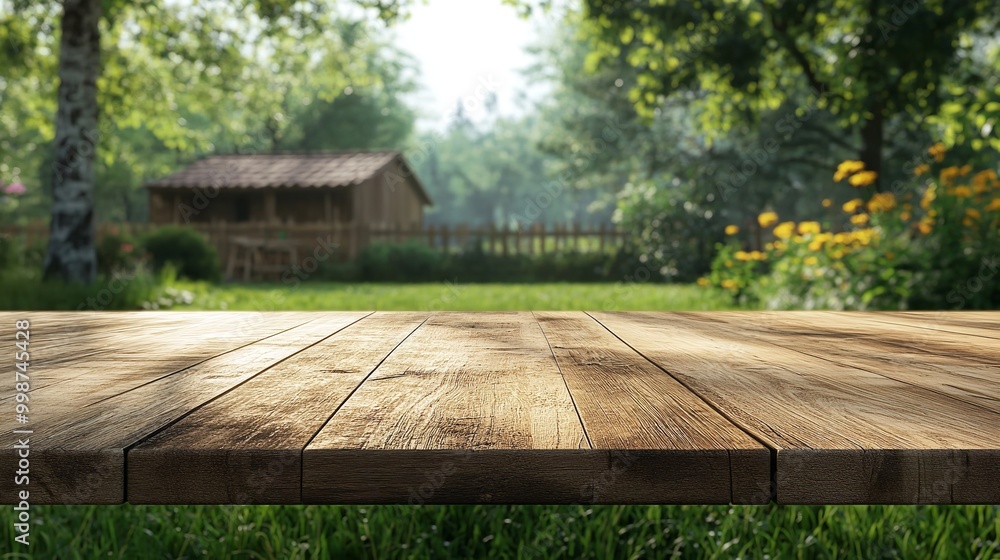 Rustic Wooden Table with a Blurred View of a Beautiful Garden, Perfect for Home Decor and Lifestyle Imager Rustic Wooden Table with a Blurred View of a Beautiful Garden, Perfect for Home Decor and Lifestyle Imager