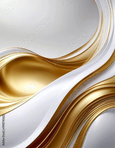 a dynamic abstract composition of gold and white waves, with a gradient effect transitioning from white to gold, creating a sense of movement and fluidity