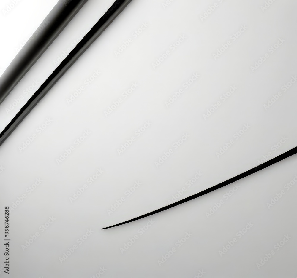 A minimalist black and white featuring a curved line on a plain white wall A minimalist black and white featuring a curved line on a plain white wall