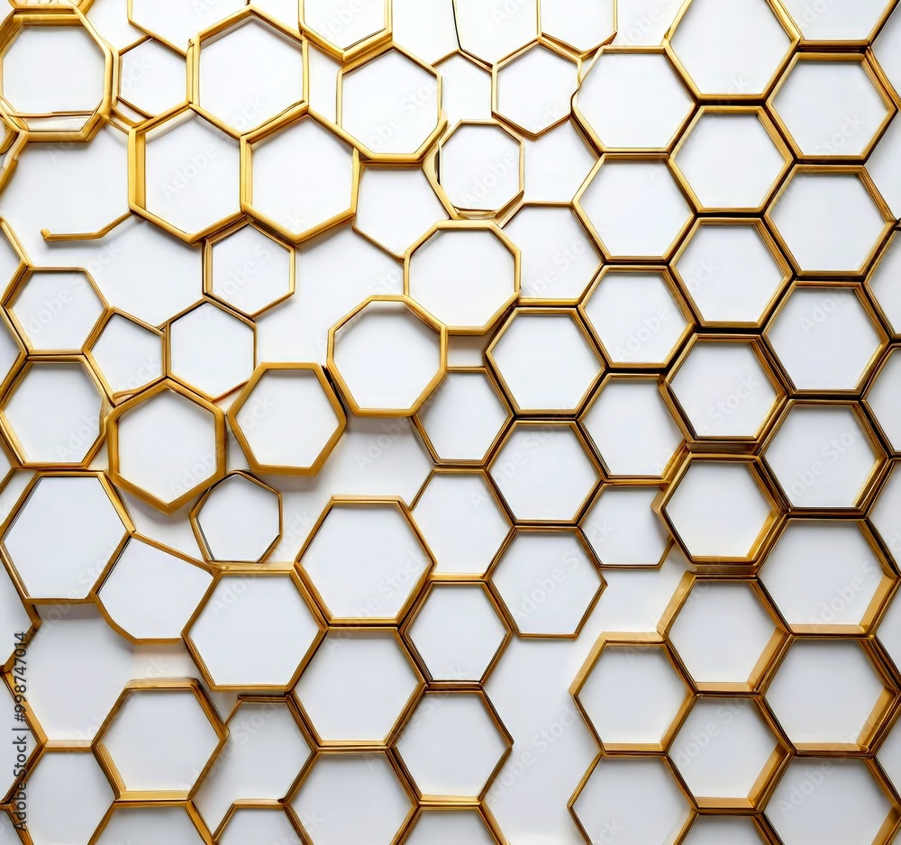 a repeating pattern of golden hexagonal shapes on a white background, creating a visually striking and geometric design a repeating pattern of golden hexagonal shapes on a white background, creating a visually striking and geometric design