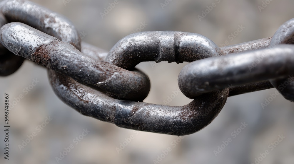 Broken Chain Link Dangling Loosely in Close-Up Broken Chain Link Dangling Loosely in Close-Up