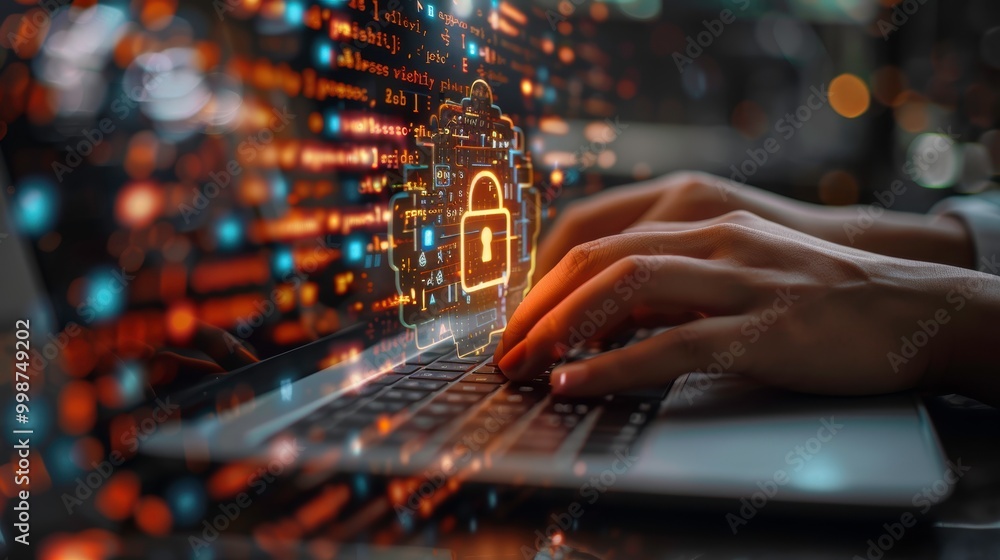 Secure Laptop with Digital Padlock and Data Visualization Secure Laptop with Digital Padlock and Data Visualization